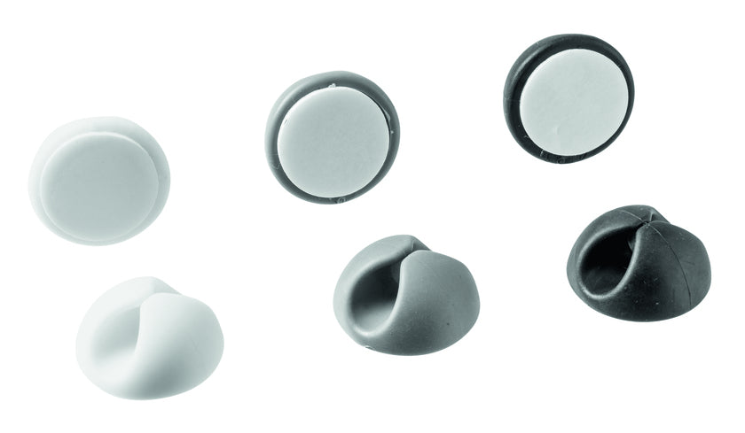 Steffen Kabelhalter, selbstklebend, Ø bis 8 mm, 6er-Pack – schwarz/grau/weiss