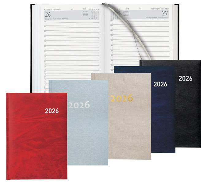 Biella Executive Agenda – 1 Tag pro Seite, gebunden, 14,5 × 20,5 cm, 2026, 1/2-Stunden-Takt, schwarz, FSC