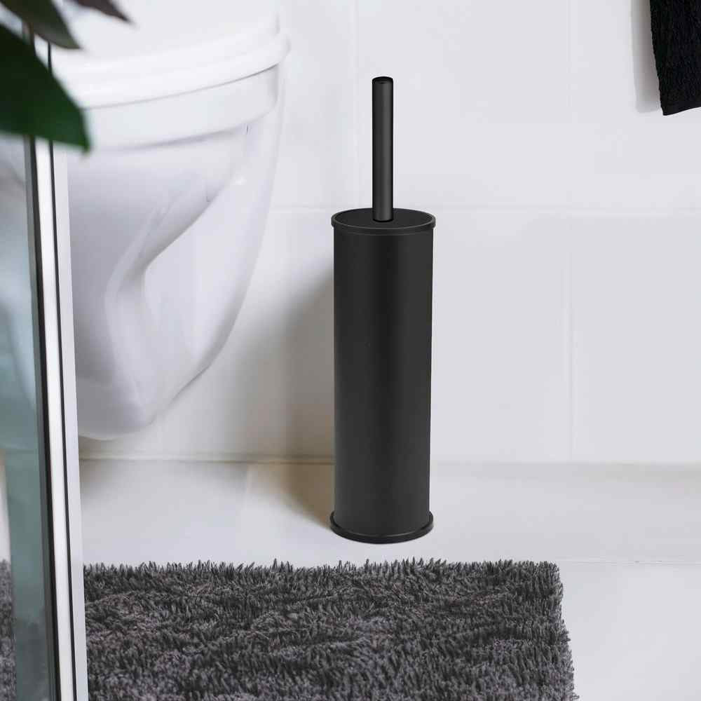 WENKO WC-Bürstenset – Edelstahl, Schwarz, Kopf austauschbar, H 37 cm, Ø 6,5 cm
