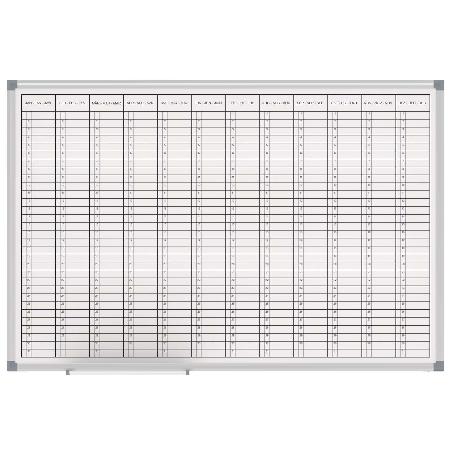 Maul Jahresplaner MAULstandard – magnetisch, trocken abwischbar – weiss – 90 × 60 cm