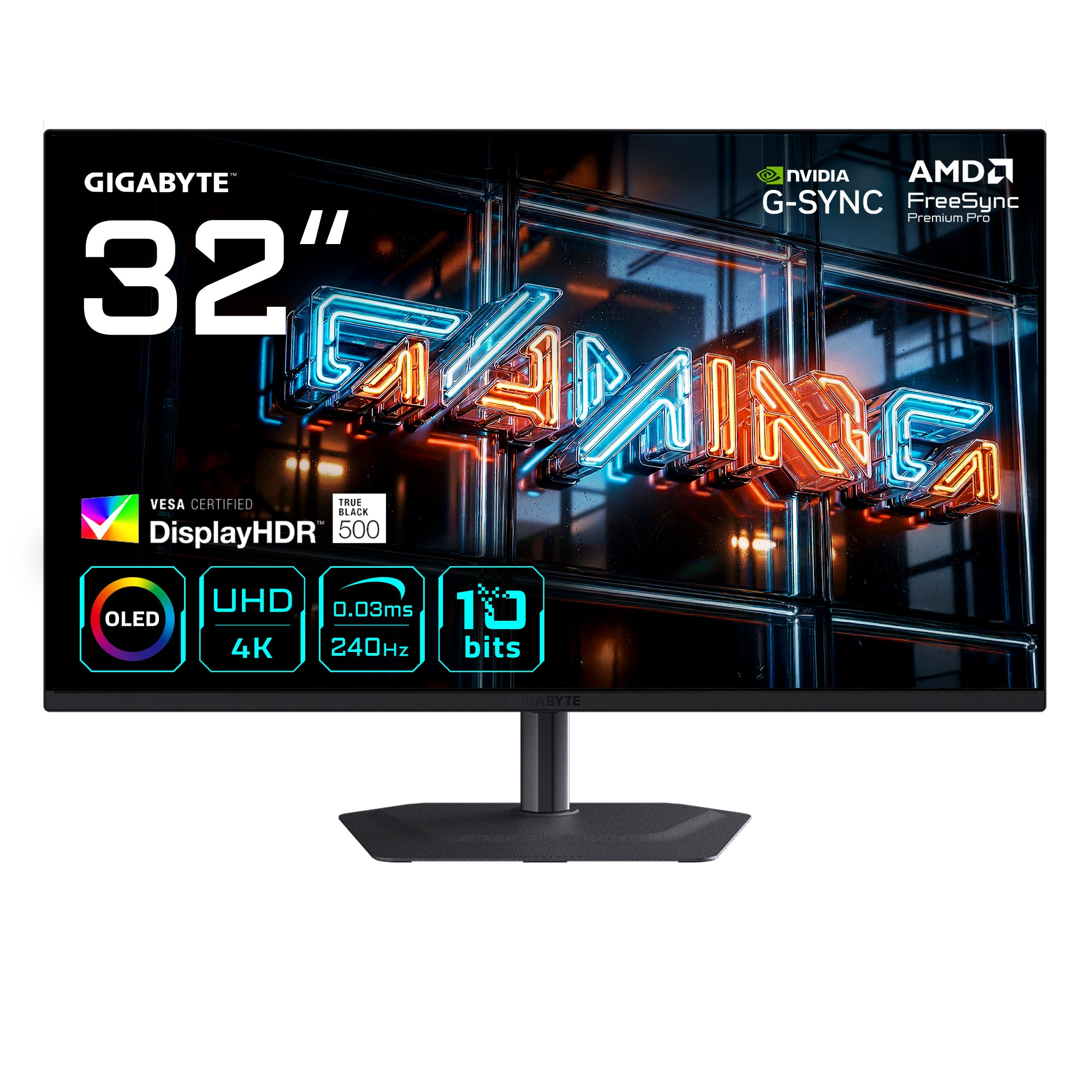 GIGABYTE MO32U24 – 31,5", 3840 × 2160 (4K), OLED, 240 Hz, USB-C 18 W, DisplayHDR True Black 500