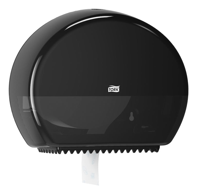 Tork Toilettenpapierspender – Kunststoff, Schwarz, Mini Jumbo (T2), Abschliessbar, 13,2 × 34,5 × 27,5 cm