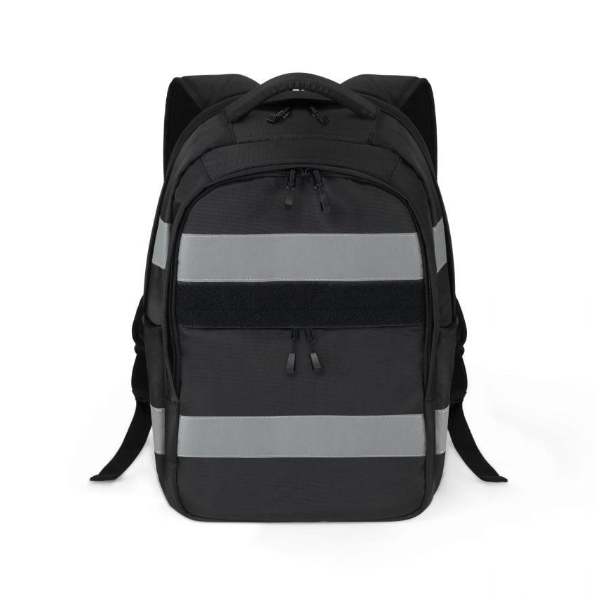 DICOTA REFLECTIVE – Notebook-Rucksack – 25 l, rPET, schwarz, Reflexstreifen