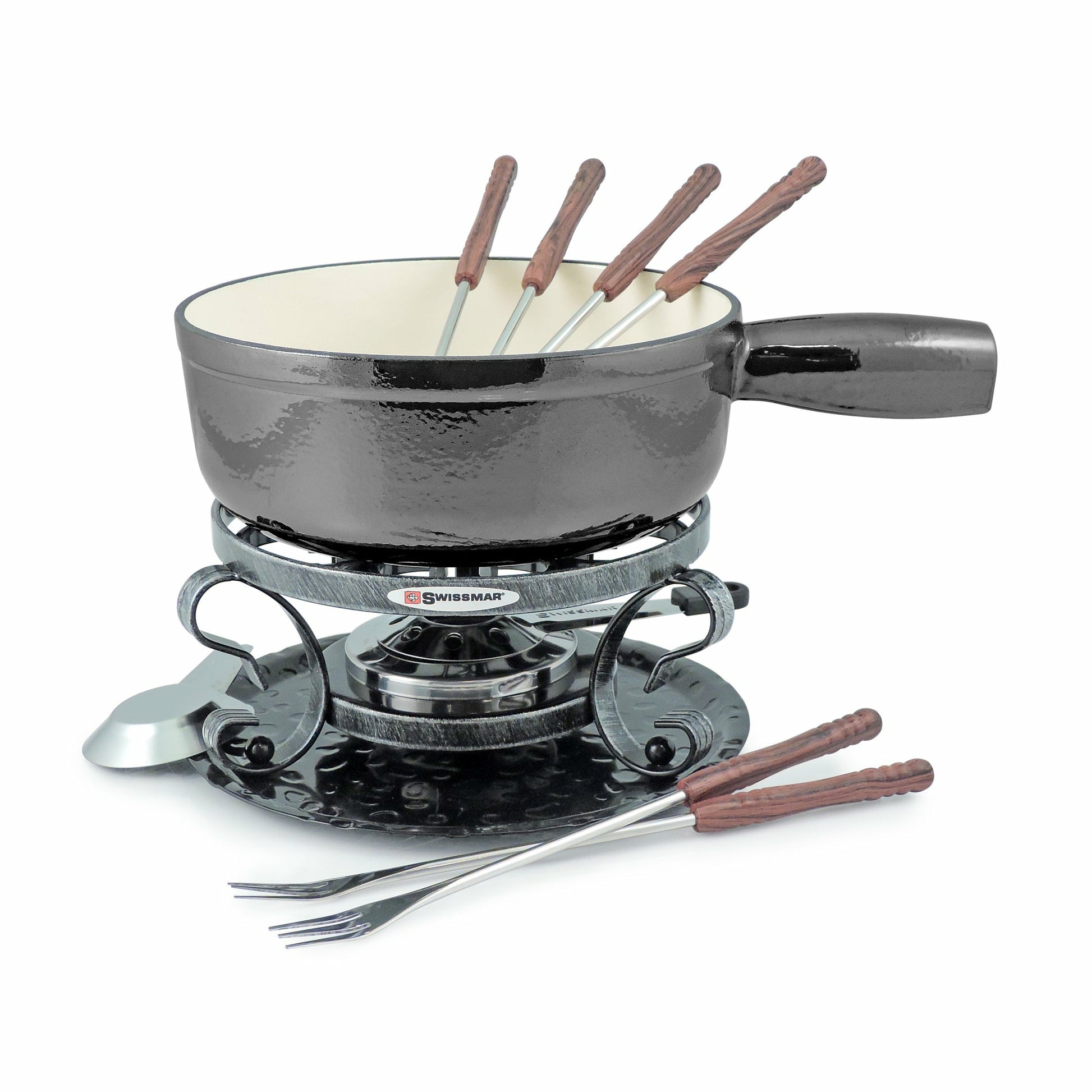 Swissmar Fondue-Set – Ø 22 cm, Gusseisen/Edelstahl, für Käsefondue, Gas, Grau, 6 Personen, 9 Teile