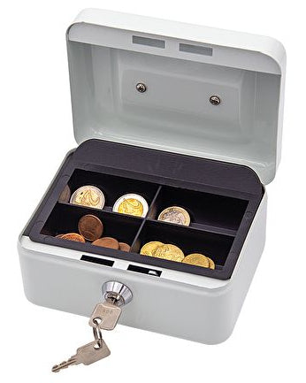 Wedo Geldkassette – mit Schlüssel – 15,2 × 11,5 × 8 cm – weiss – Stahl
