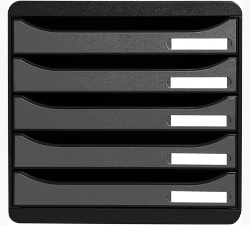 Exacompta Big-Box Plus Schubladenelement – 5 Schubladen, für A4+, schwarz/silber, B 347 × H 271 × T 278 mm