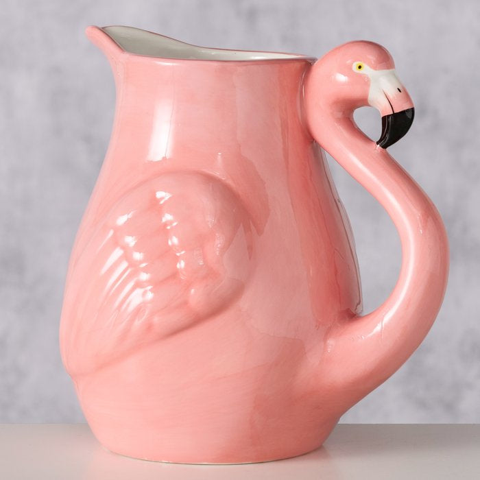 Boltze Flamingo Karaffe – 1,5 l, 15,0 × 19,5 × 20,0 cm, Keramik, Rosa, mit Griff
