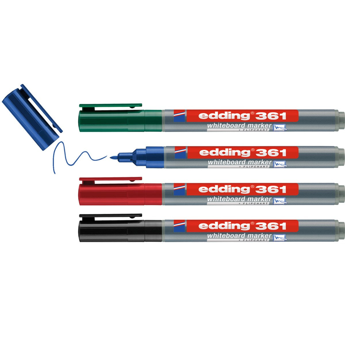 Edding Whiteboard-Marker 361 – Rundspitze 1 mm – Sortiert – 4er-Set – Trocken abwischbar