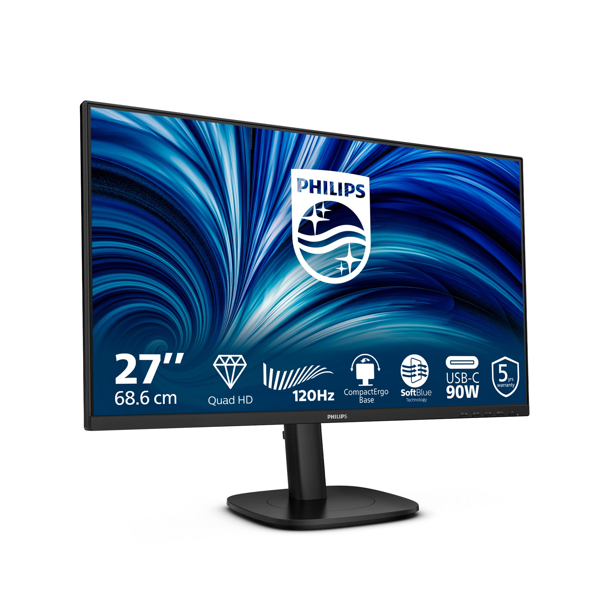Philips 27B2U3601/00 – Monitor, 27", IPS, 120 Hz, 350 cd/m², USB-C, Integrierte Lautsprecher, Schwarz