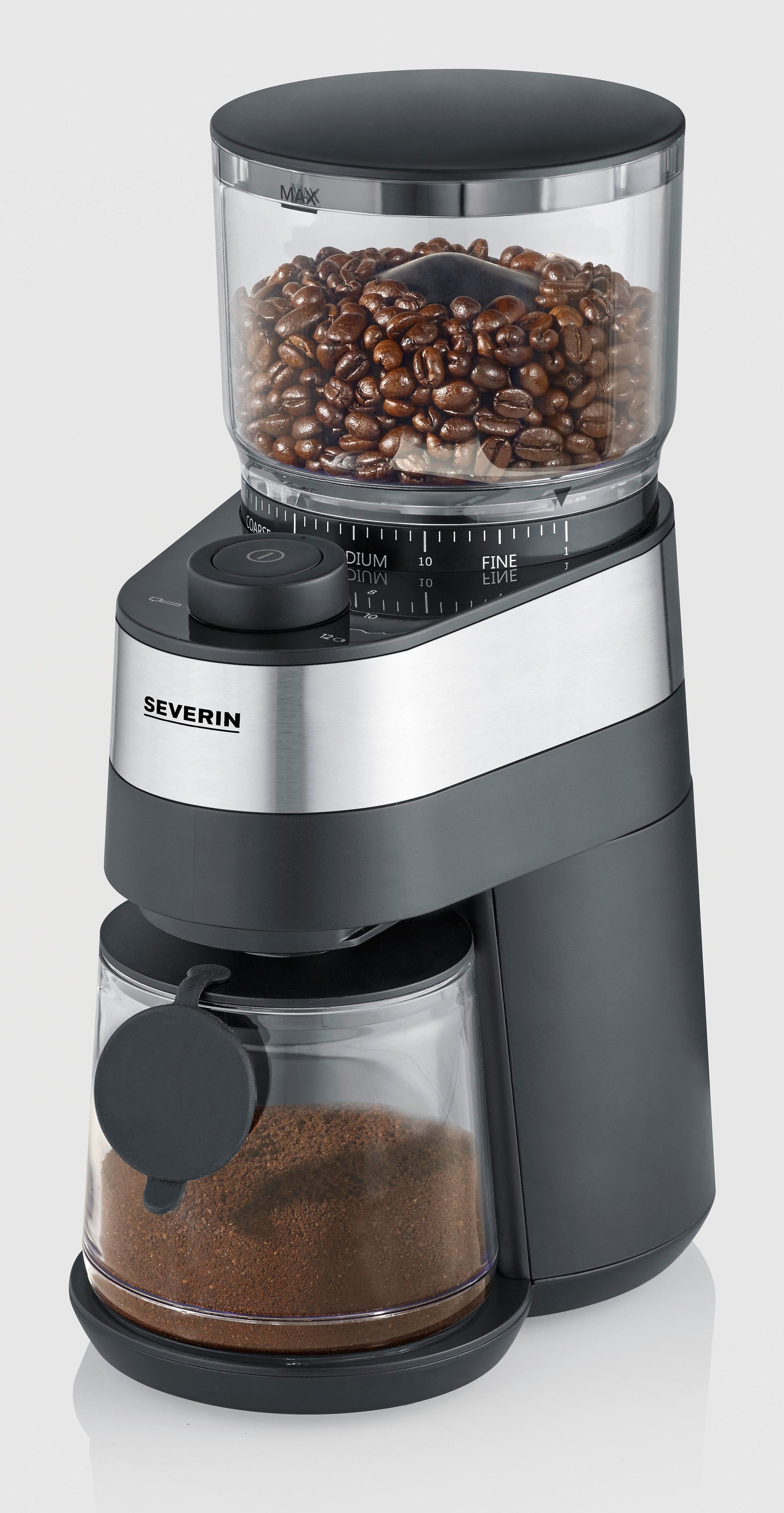 Severin Kaffeemühle KM3880 – 240 g, Scheibenmahlwerk, 140 W – Schwarz/Edelstahl