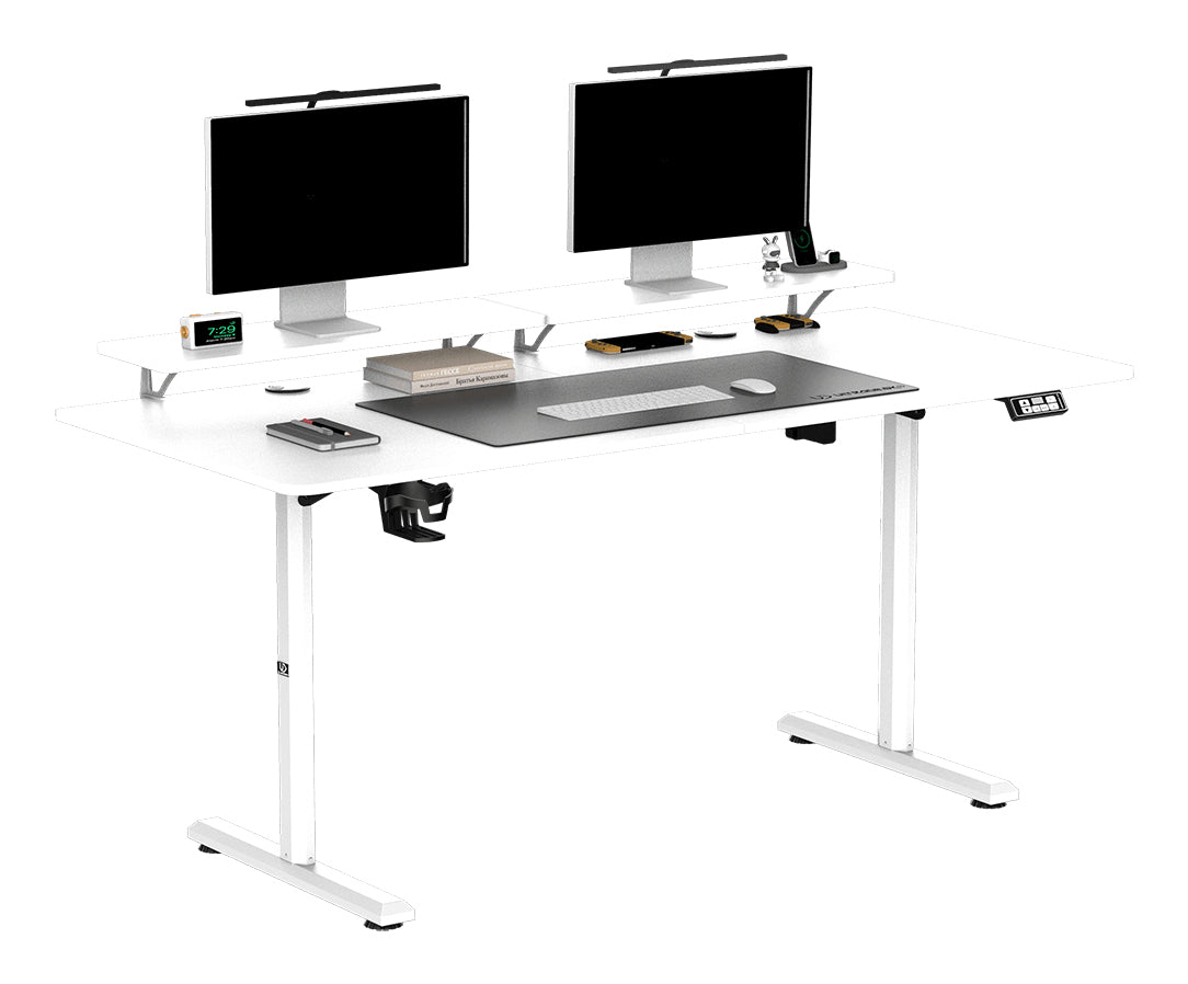 Ultradesk Highlander XXL Gaming-Tisch – 160 × 70 cm, elektrisch höhenverstellbar, weiss, Holz