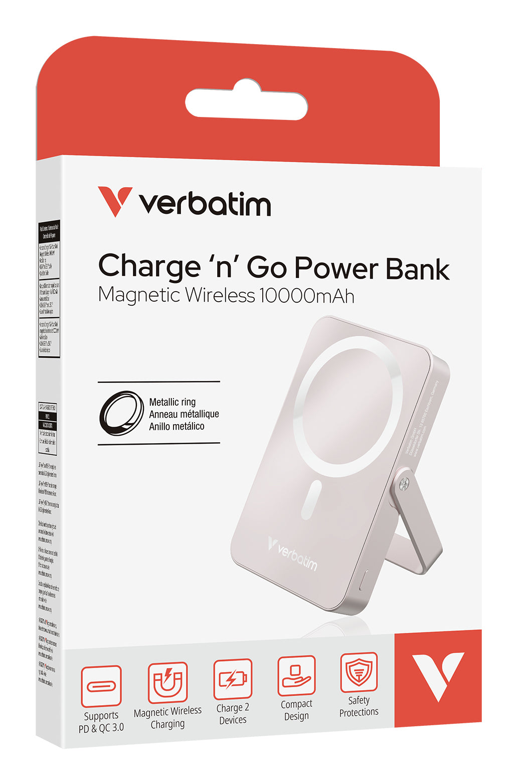 Verbatim MagSafe Powerbank 10'000 mAh – 20 W PD, Wireless 15 W, 1× USB-C, pink