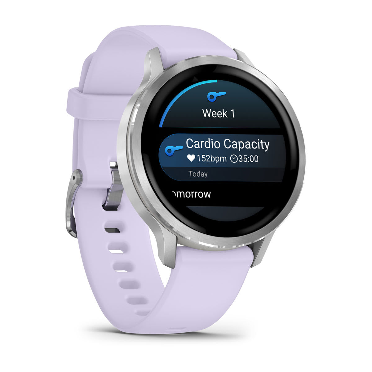 Garmin Venu 4 – Smartwatch – 41 mm, GPS, AMOLED, Gorilla Glass, 5 ATM, Silber/Lavendel, Sportarmband