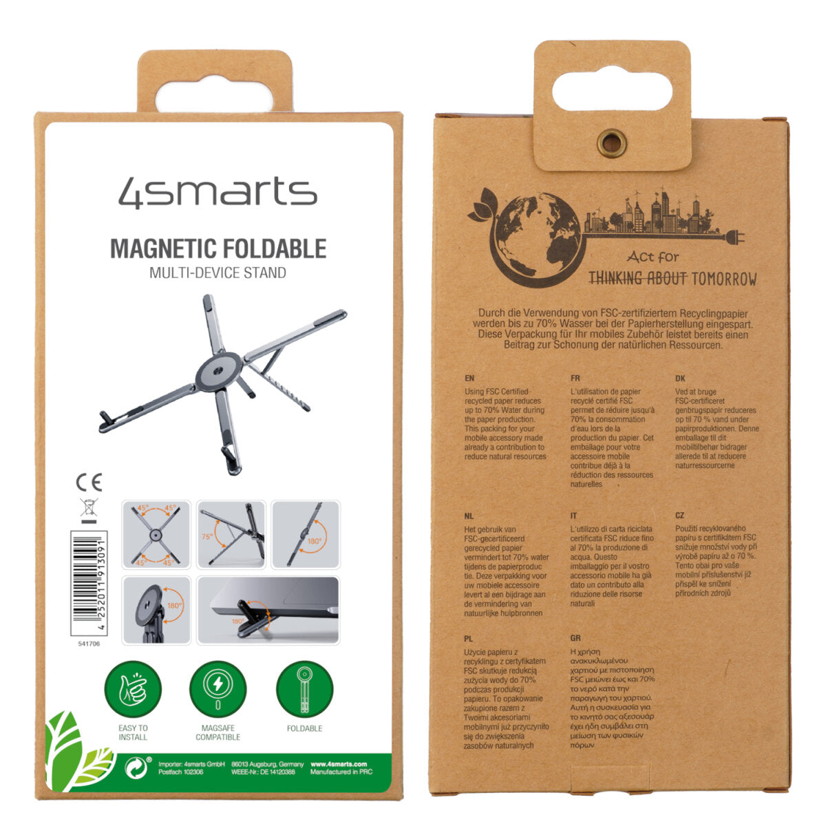 4smarts Laptop-Ständer für Geräte 4,7–17,3" – Magnetische Befestigung, UltiMag-Ring – Grau