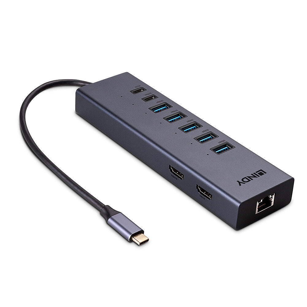 Lindy DST-Mini Duo Dockingstation – USB-C, 2× HDMI, 5× USB-A, 1× USB-C, 100 W PD, GbE, für Windows/Mac/ChromeOS