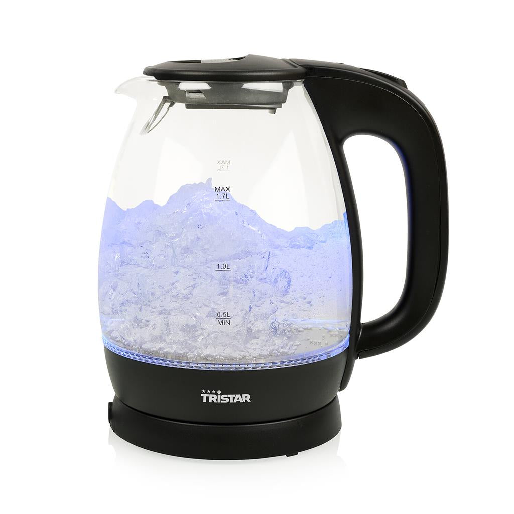 Tristar Wasserkocher WK-3405 – 1,7 l, Glas, 2200 W, Schwarz, 360°-Sockel