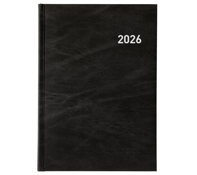 Biella Registra Plus Agenda – 1 Tag pro Seite, Gebunden, 14,5 × 20,5 cm, 2026, Halbstunden-Takt, Schwarz, FSC