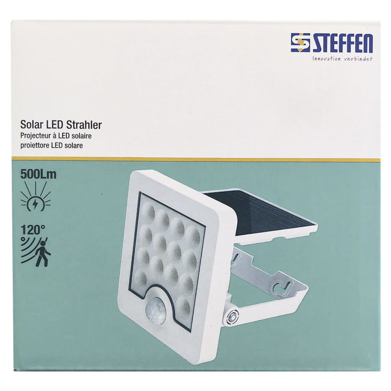 Steffen Aussenwandleuchte – 4000 K – IP65 – Solarbetrieb – mit Bewegungsmelder – Weiss, Aluminium, Stahl