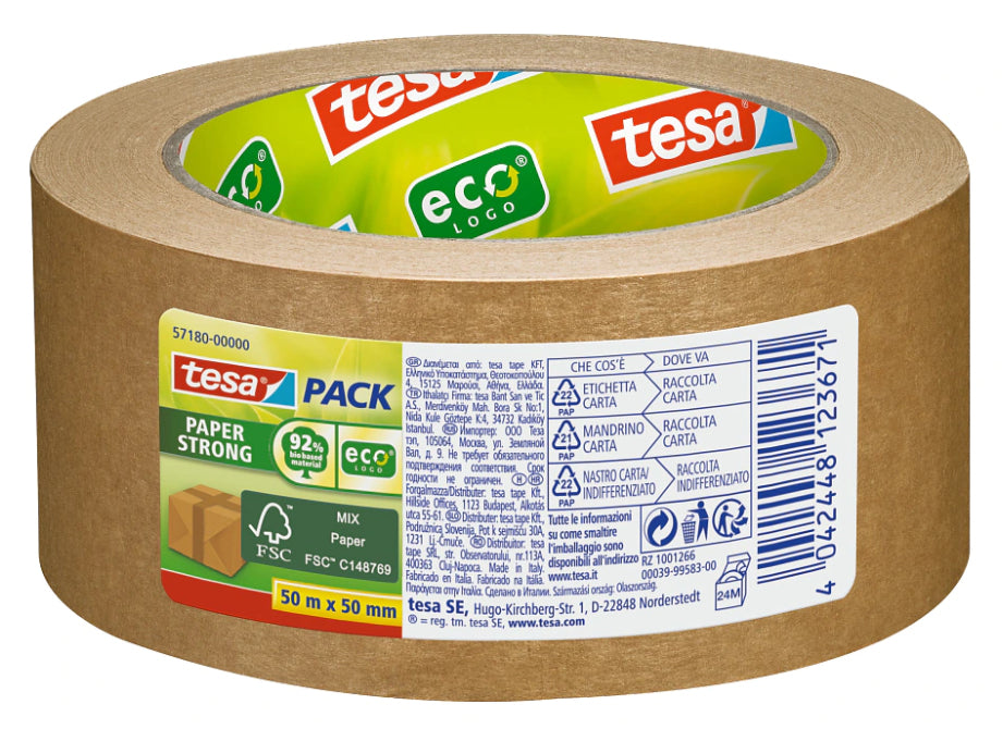 tesa Papier-Verpackungsband ecoLogo – 50 mm × 50 m, braun, stark, eco:plus