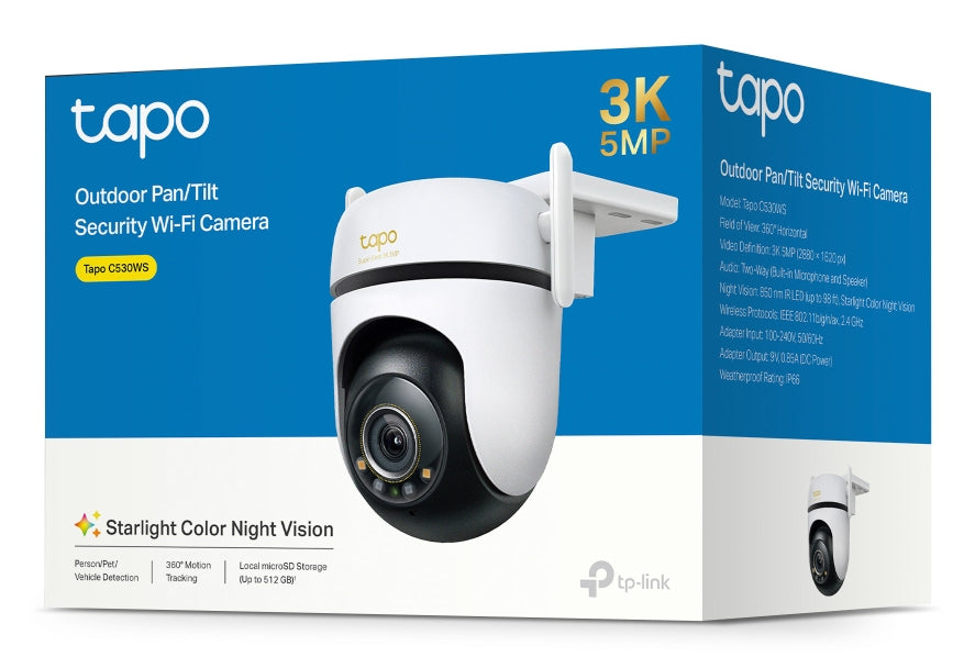TP-Link Tapo C530WS IP-Sicherheitskamera – 5 MP, Reichweite 30 m, IP66, Weiss