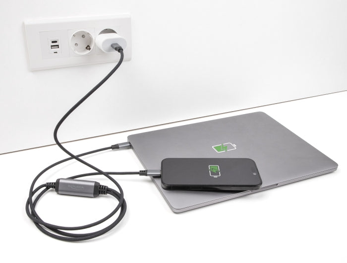 DeLOCK USB-C auf 2× USB-C Kabel – USB 2.0 (480 Mbit/s) – 1,2 m – PD 100 W – Y-Kabel – Schwarz/Grau
