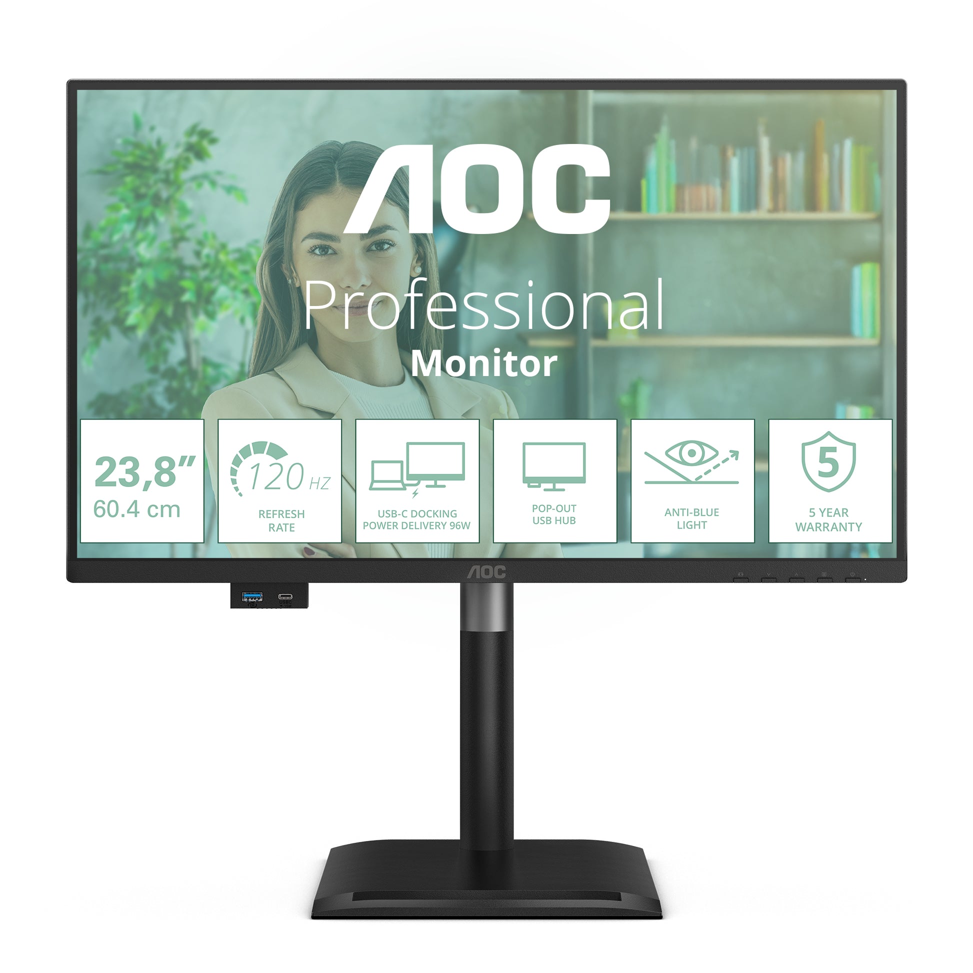 AOC 24P4CV – Monitor, 23,8" 1920 × 1080 (Full HD), IPS, 120 Hz, KVM, VESA 100 × 100, Schwarz