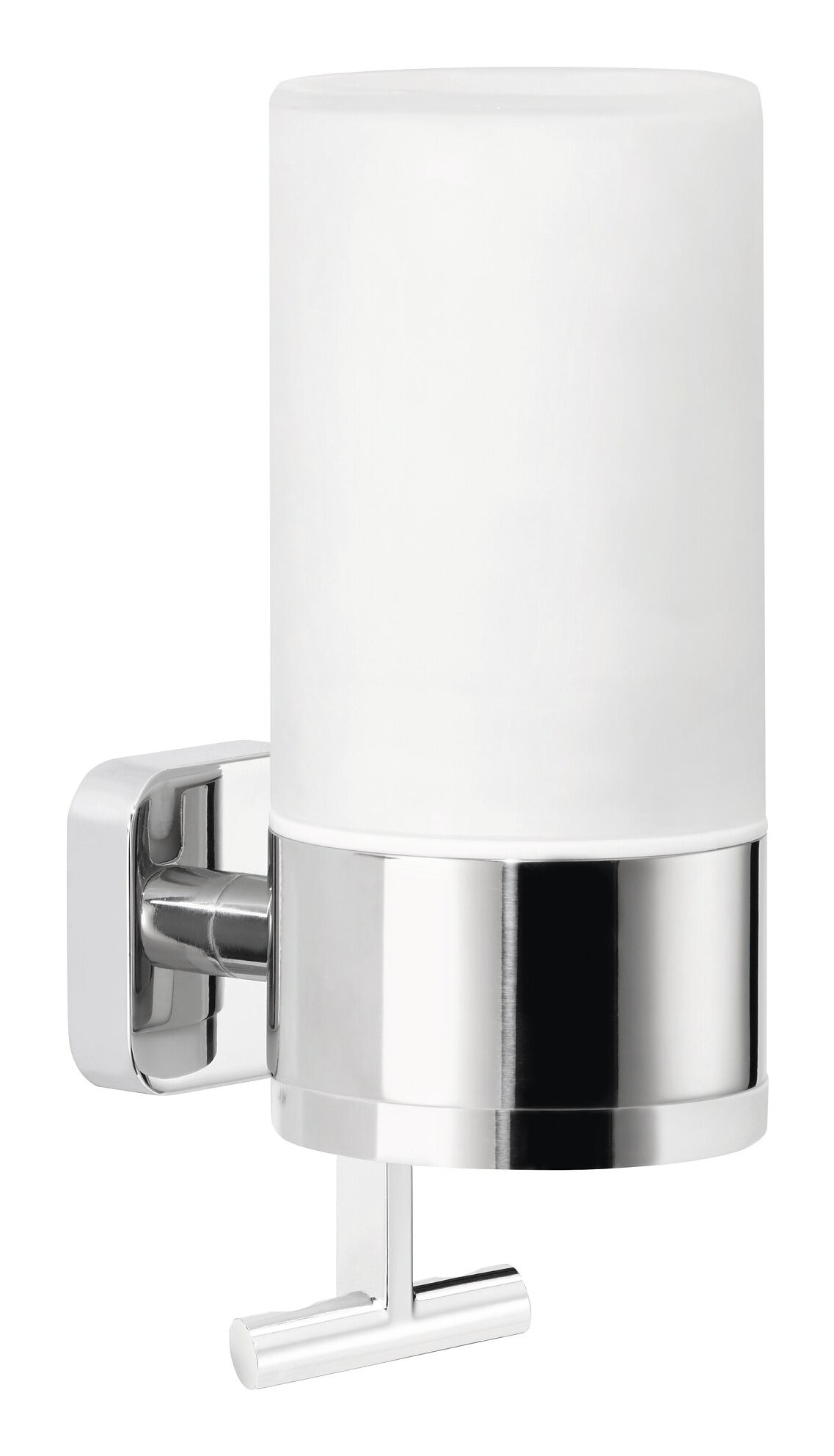 TESA Elegaant – Seifenspender, manuell, 230 ml, Wandmontage, Metall, Chrom, B 73 × H 192 × T 115 mm