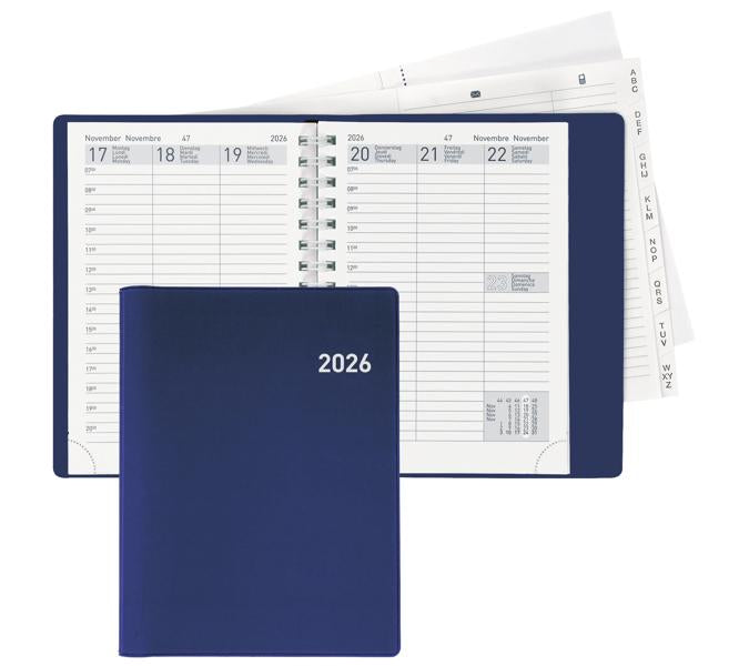 Biella Rex Agenda – 1 Woche/2 Seiten, Spiralbindung, 10,1 × 14,2 cm, 2026, Dunkelblau, FSC