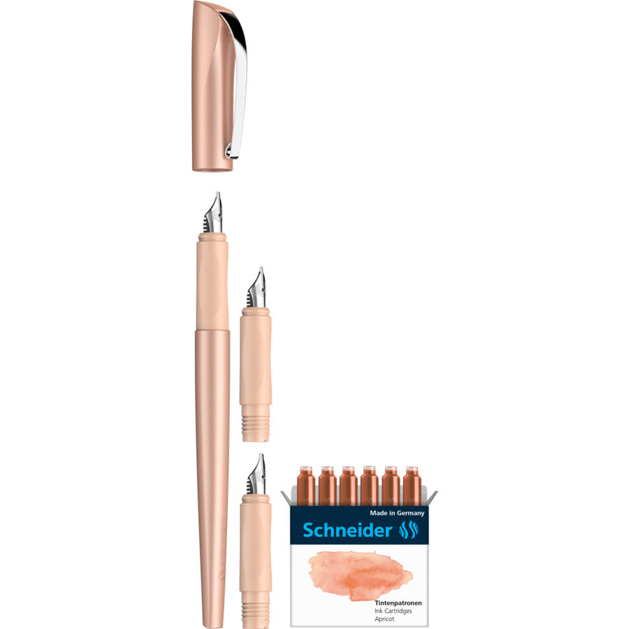 Schneider AG Schneider Callissima Kalligrafie Set – 1,1/1,5/1,8 mm – für Rechts- & Linkshänder – Aprikose – Patronen