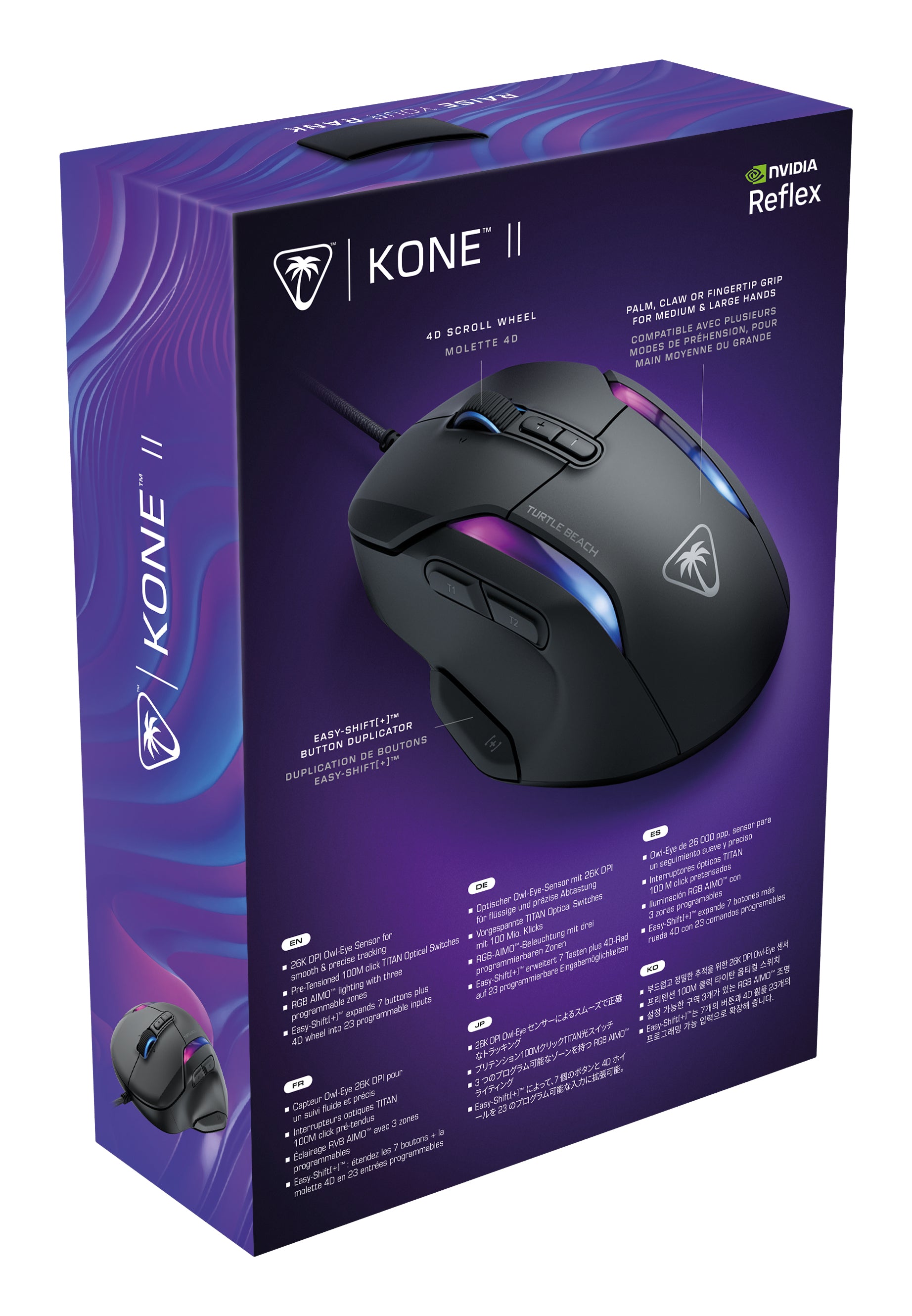 Turtle Beach Kone II Gaming-Maus – kabelgebunden, USB-A, 26'000 dpi, 7 Tasten, RGB, Easy-Shift, Schwarz