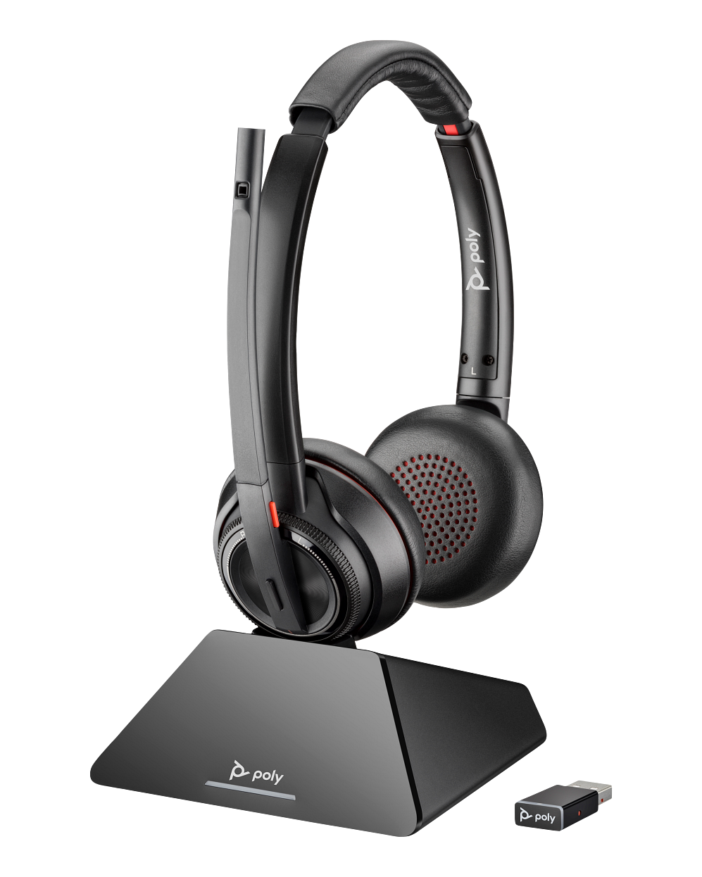 Poly Savi 8220 UC Office Headset – Over-Ear, Wired + BT, ANC, MS Teams Certified, with USB-A Dongle, Black