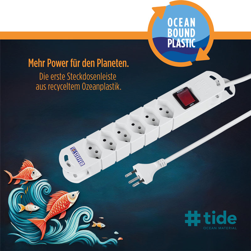 Steffen Steckdosenleiste, 6× T13, mit Schalter, 3 m, Stecker T12, IP20