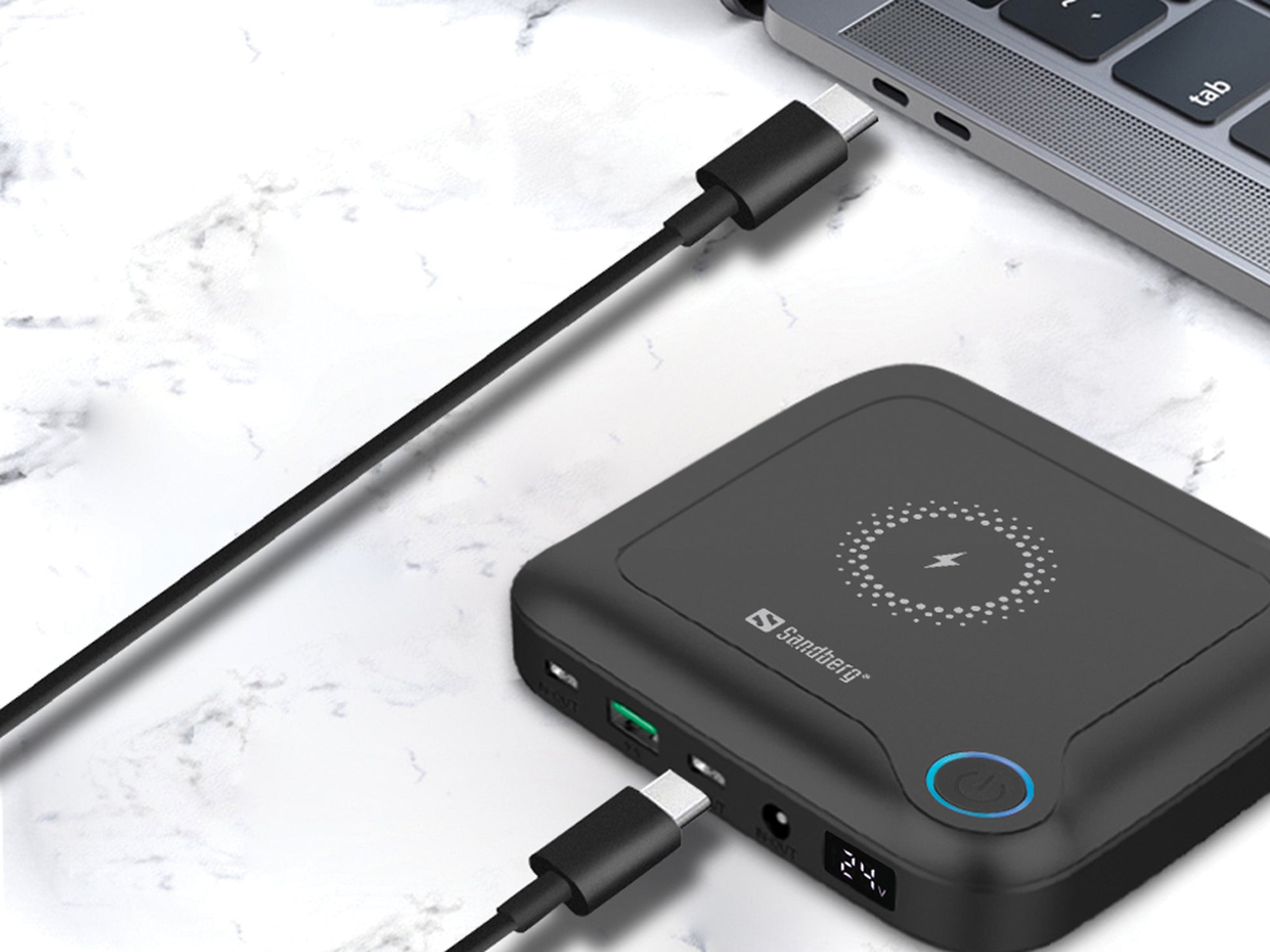 Sandberg Wireless Powerbank 25'000 mAh – 60 W PD, Wireless 15 W, 2× USB-C, 1× USB-A, schwarz
