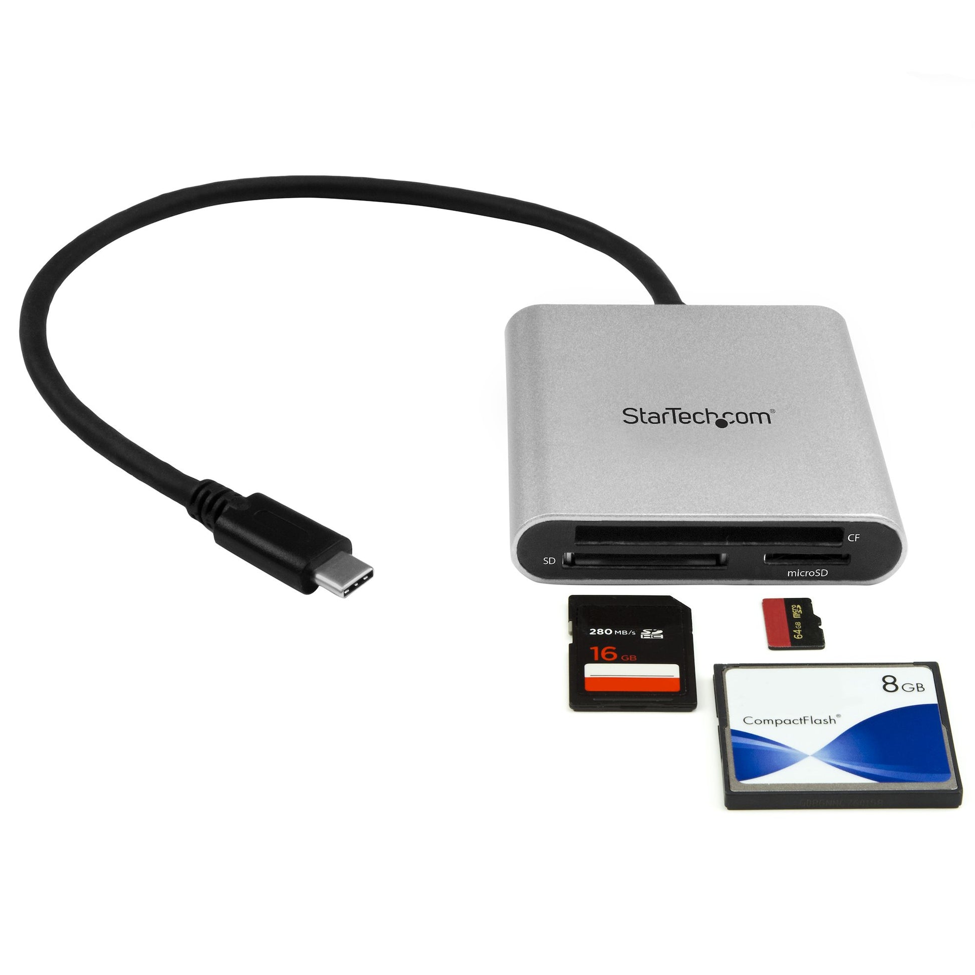 StarTech.com USB-Kartenleser USB-C – SD, microSD, CF, MMC – USB 3.2 Gen 1 (5 Gbit/s) – Schwarz/Silber