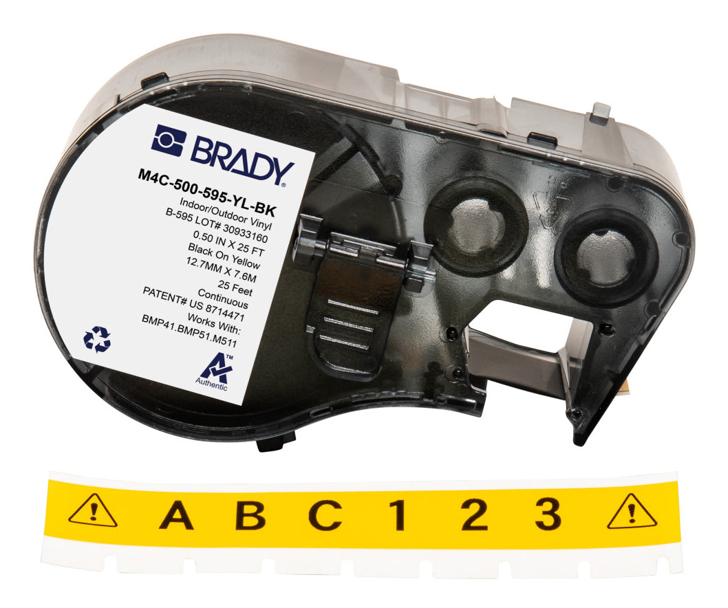 Brady M4C-500-595-YL-BK – Etikettenrolle 12,7 mm – Vinyl – Thermotransfer – für Brady BMP-/M-Serie
