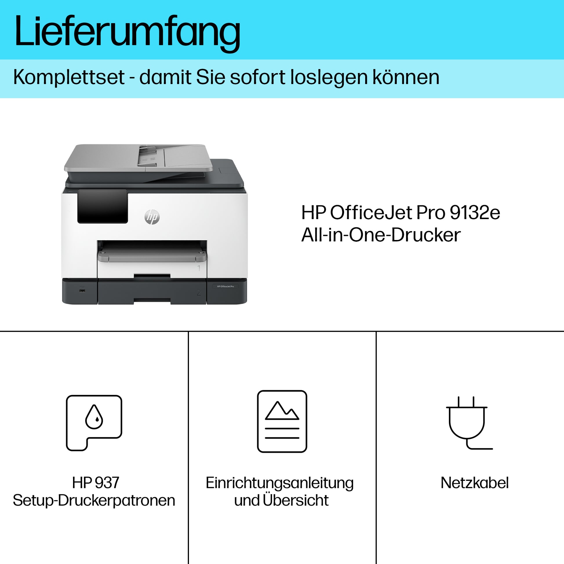 HP OfficeJet Pro 9132e – Farbiges Tintenstrahl-MFP A4, 4-in-1 – USB/LAN/WLAN – Duplex, Duplex-ADF – 25 Seiten/Min. S/W