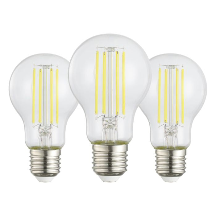 EGLO Leuchtmittel E27 A-Form – 1521 lm, 7,2 W, Warmweiss 2700 K – 3 Stk. – Transparent, Glas