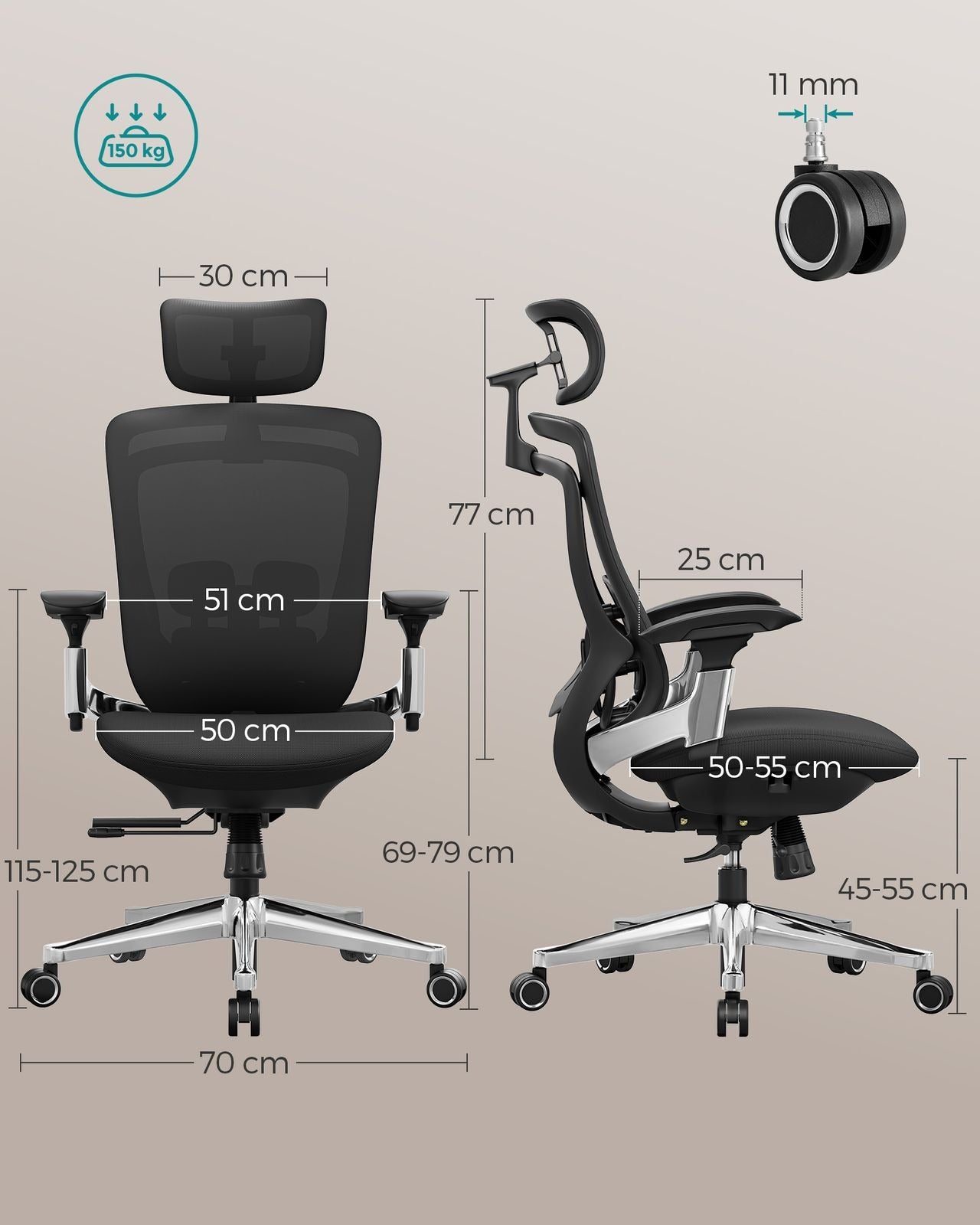Songmics Bürostuhl – 150 kg, schwarz