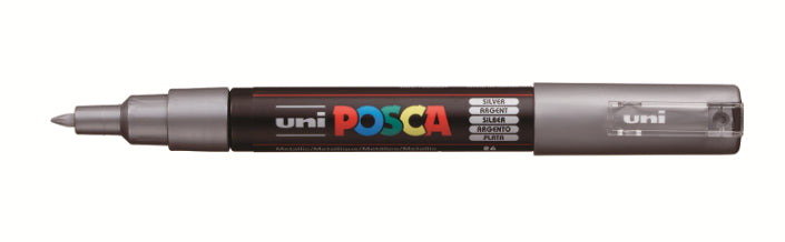 Uni-Ball POSCA PC-1M Kreativ-/Pigmentmarker – Rundspitze 0,7–1 mm, silber, deckend, geruchlos – für viele Oberflächen