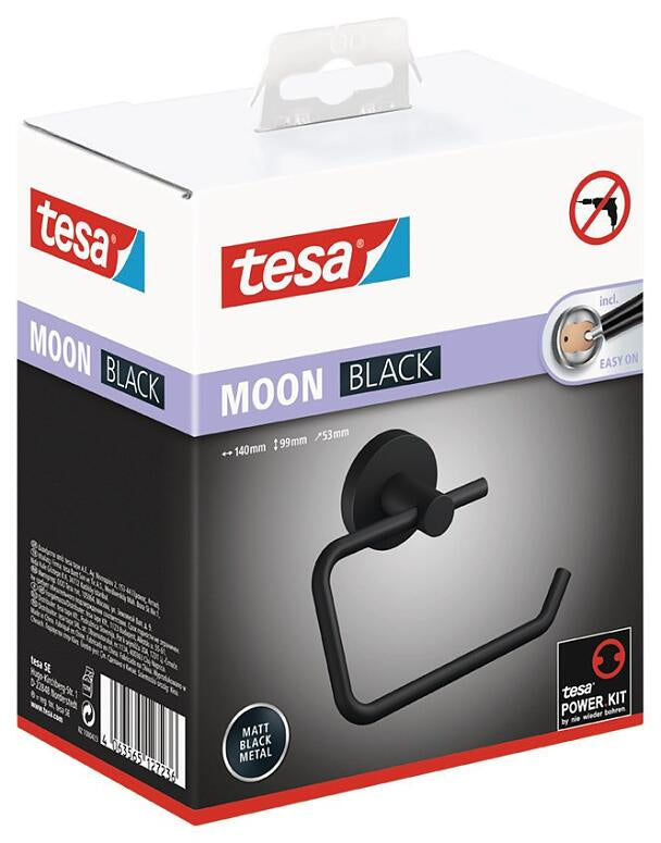 TESA MOON BLACK – Toilettenpapierhalter – Stahl matt, schwarz, wandmontiert, klebend, 14 × 5,3 × 9,9 cm