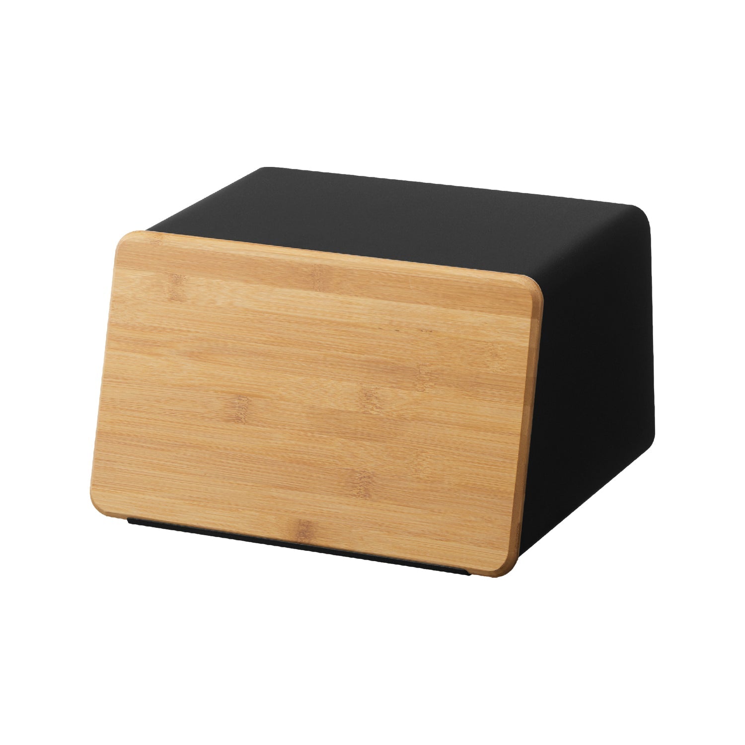 Yamazaki TOWER – Brotkasten 12,5 l, 31,5 × 24,5 × 18,5 cm, Edelstahl/Bambus, Schwarz, inkl. Schneidebrett