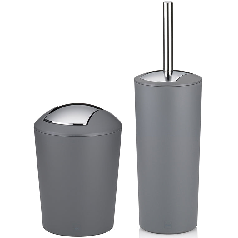 Kela WC-Bürstenset – Kunststoff, grau, bodenstehend, mit Deckel, H 36,5 cm, Ø 11 cm