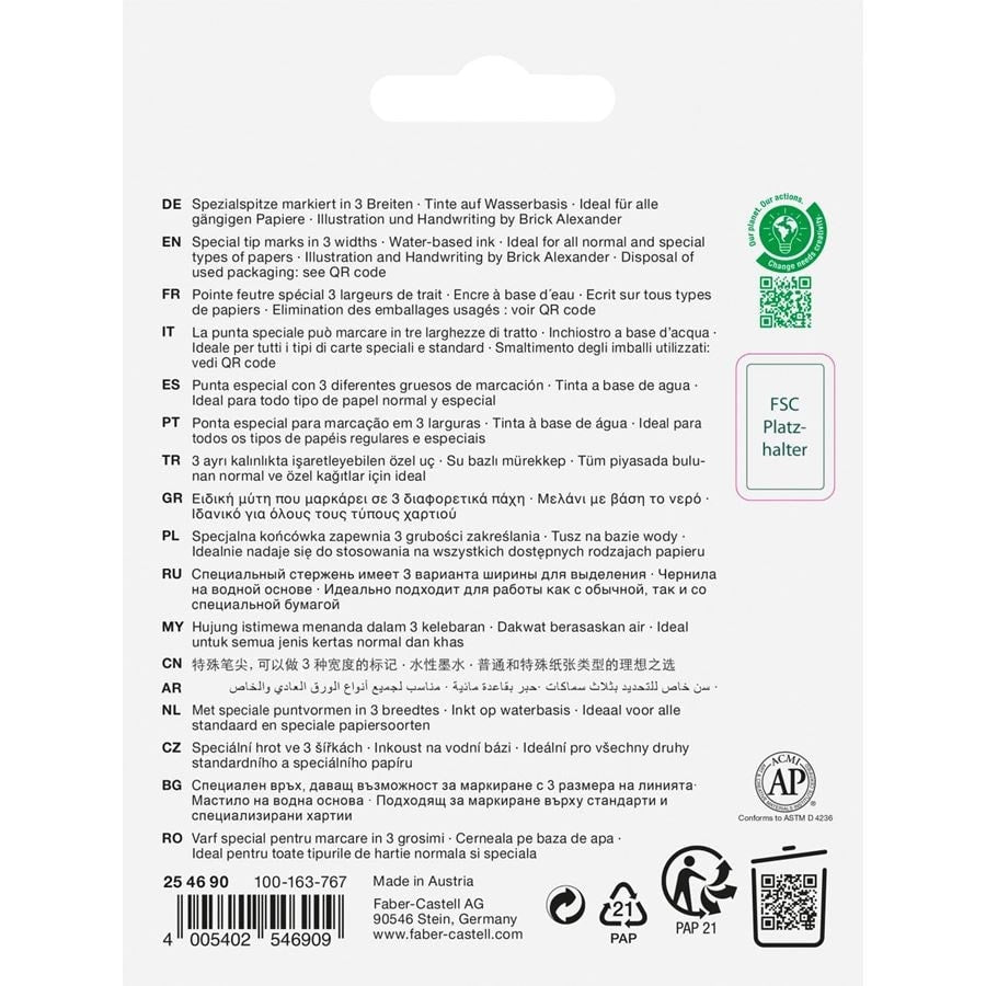 Faber-Castell 46 Graffiti Textmarker Set 4 Neonfarben – Keilspitze, 1–5 mm, nachfüllbar