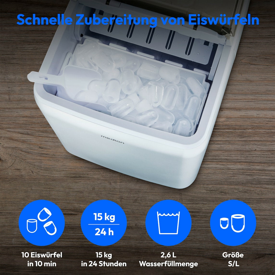 MEDION Eiswürfelmaschine MD 11950 – 15 kg/24 h, 2,6 l, grau/edelstahl
