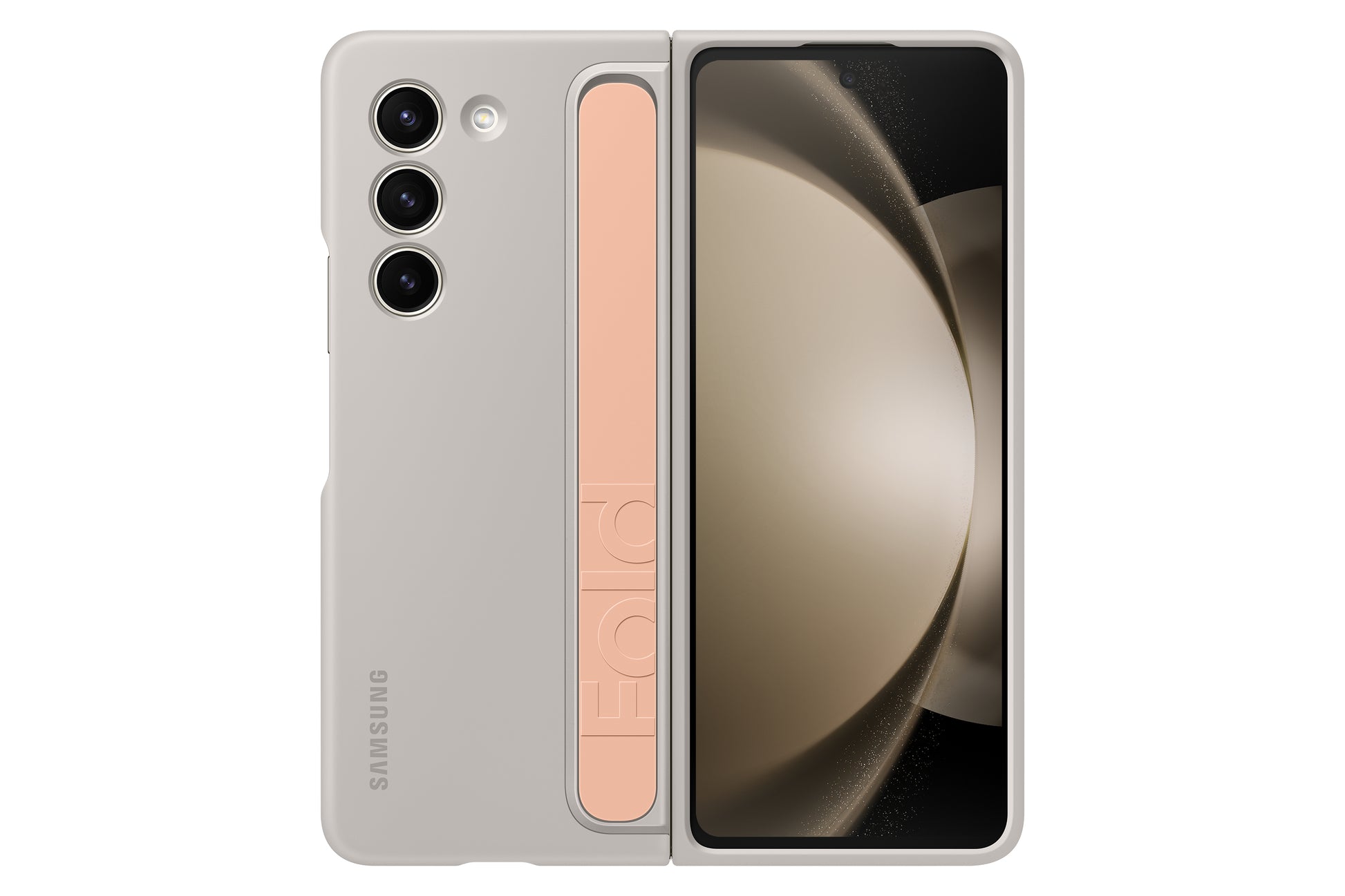 Samsung Fold Backcover – für Samsung Galaxy Z Fold5, mit Ständer, Kunststoff, Sand, mit Trageschlaufe