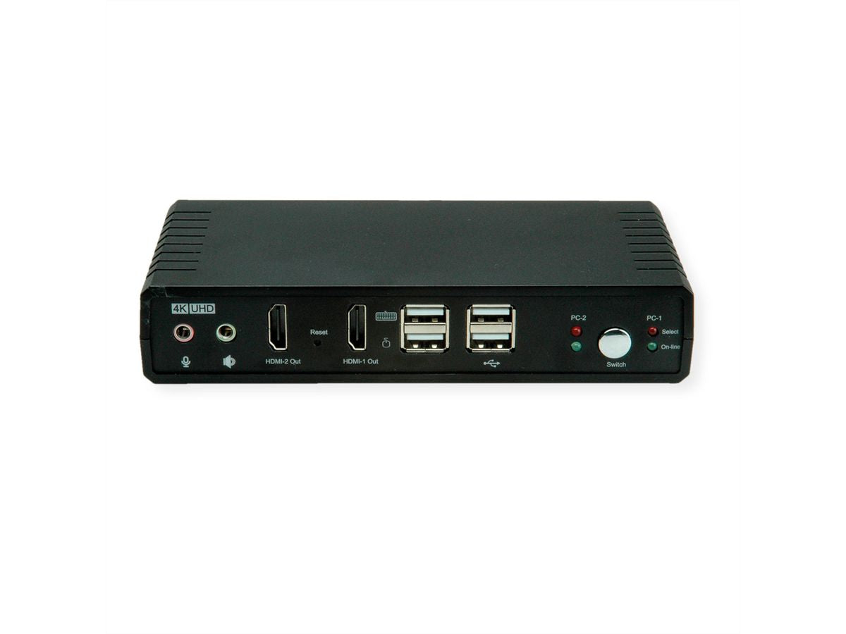 ROLINE 2-Port DP/HDMI Dual-View KVM-Switch – 4K/60 Hz, USB 2.0-Hub, Audio