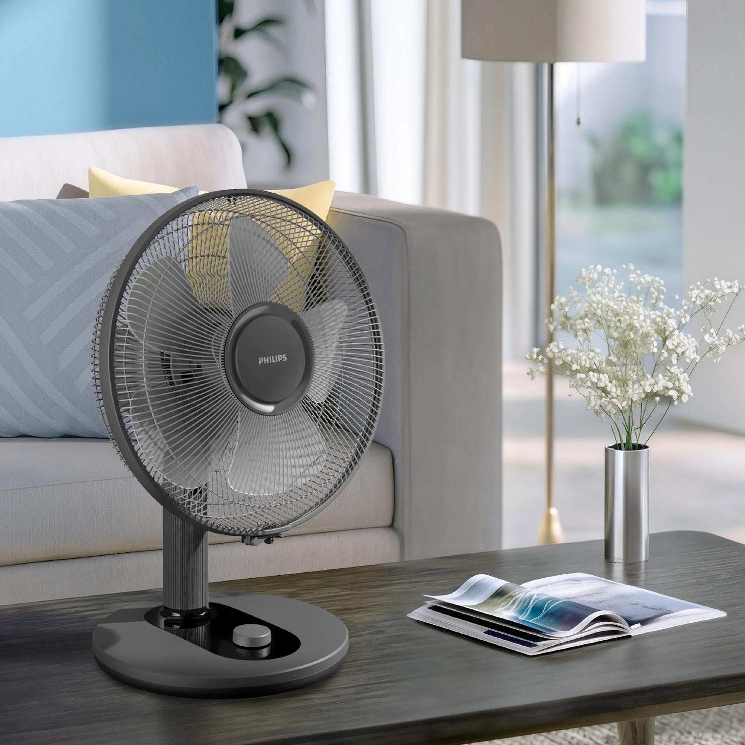 Philips Tischventilator CX1030/01 – 35 cm, 3 Stufen, oszillierend, 35 W, 45 dB(A), Schwarz