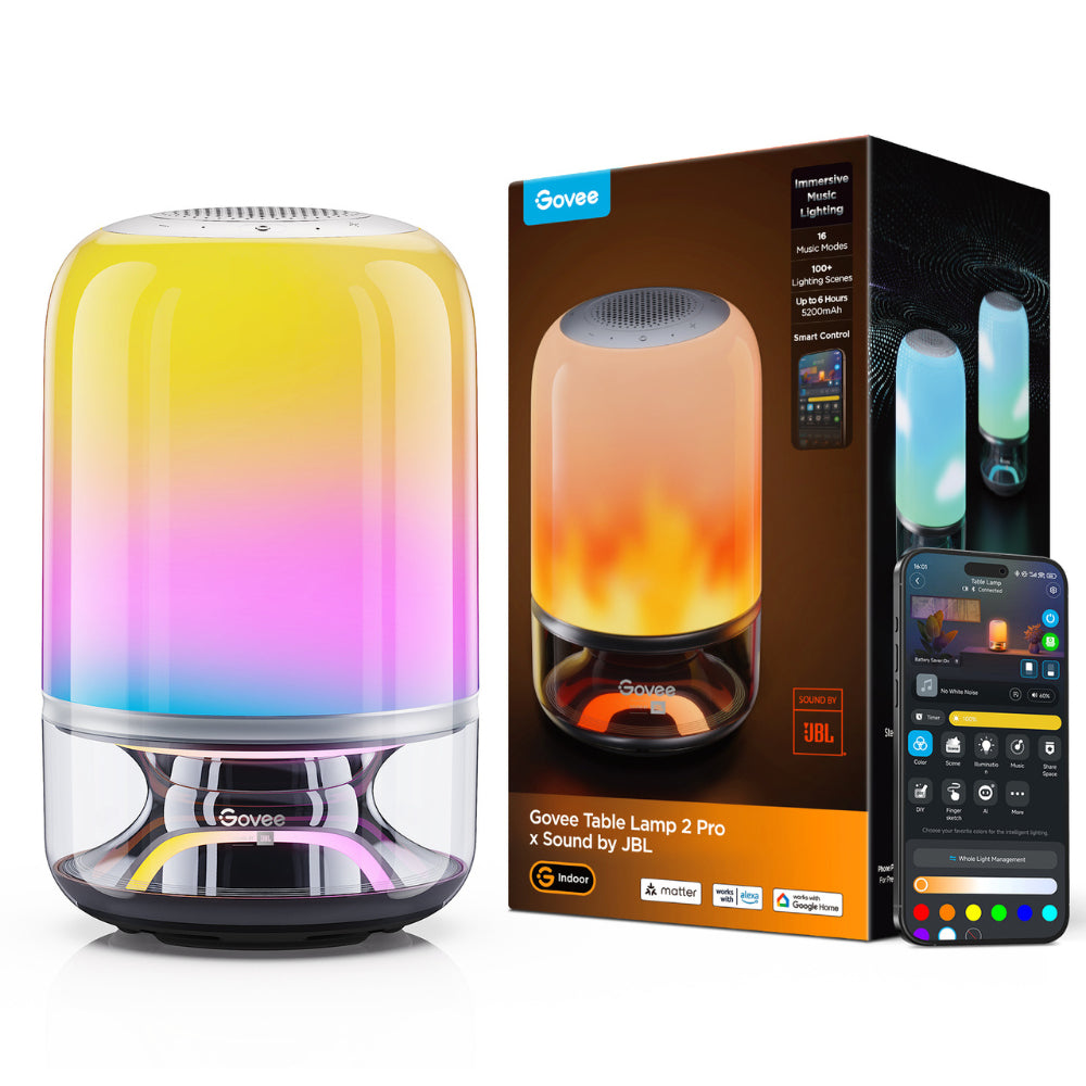 Govee Tischleuchte LED 2 Pro – WLAN & Bluetooth, mit JBL-Lautsprecher – mehrfarbig – 600 lm – transparent