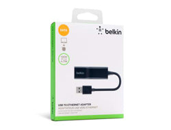 Belkin USB-A (Stecker) auf Ethernet (RJ-45) (Buchse) Adapter, USB 2.0, 10/100 Mbit/s, 12 cm