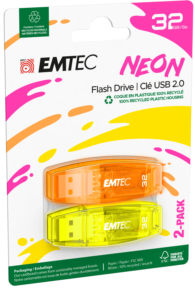 Emtec C410 Neon USB-Stick – 32 GB, USB 3.0, 2er-Pack
